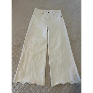 Risen Jeans Womens White Stretch Wide Leg Crop Pants Size 7 / 28